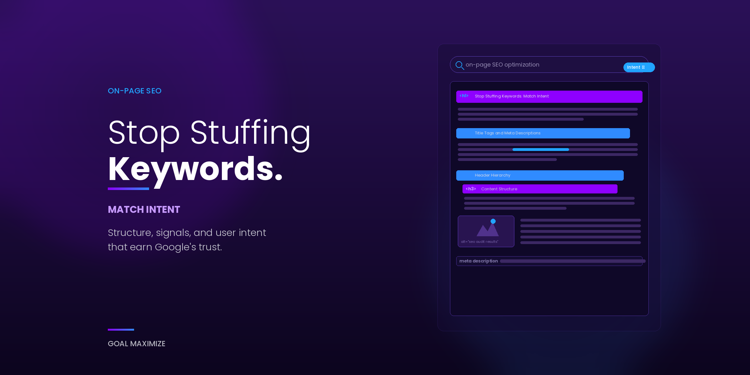 On-Page SEO Optimization – Stop Stuffing Keywords Match Intent Stop Stuffing Keywords. Start Matching Intent: On-Page SEO Optimization That Actually Works